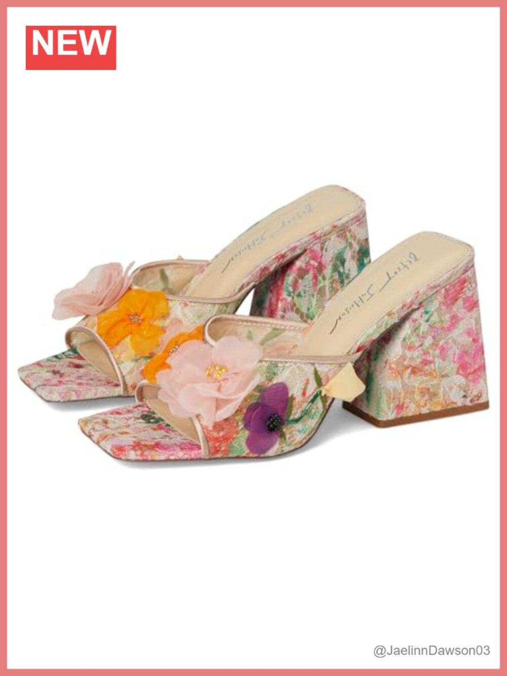 Betsey Johnson Heath Heeled Sandals Mesh Block Heel Slip-On